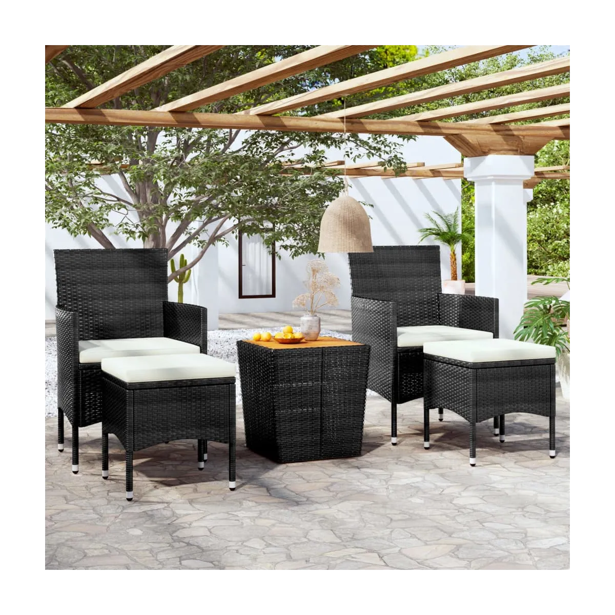 Mesa y sillas jardín 5 pzas ratán sintético - Marca