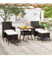 Set comedor jardín 5 pzas ratán sintético y madera acacia negro