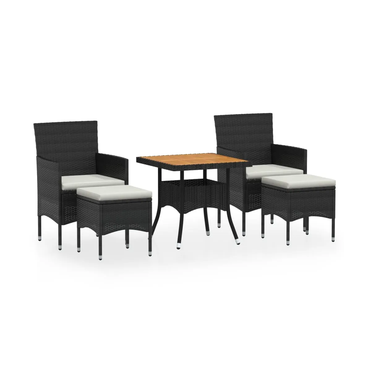 Set comedor jardín ratán sintético y madera acacia negro