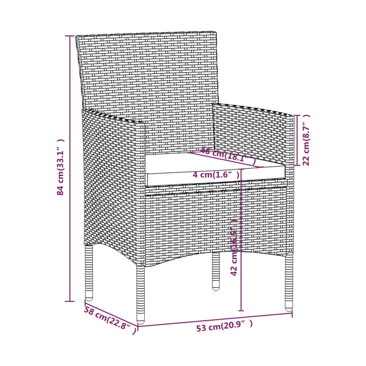 Set comedor jardín ratán sintético y madera acacia negro