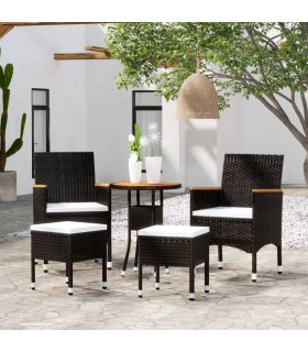 Juego de muebles de jardín de 5 piezas ratán sintético negro