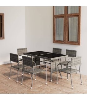 Set comedor jardín 7 pzas ratán sintético gris antracita
