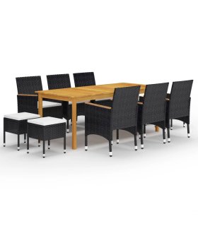 Juego de comedor de jardín 11 piezas negro, elegante y duradero