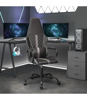 Silla gaming cuero sintético negro y gris