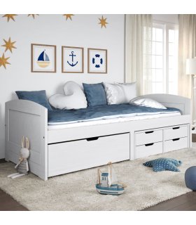 Sofá cama con 5 cajones madera maciza pino blanca IRUN 90x200cm