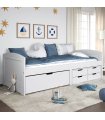 Sofá cama con 5 cajones madera maciza pino blanca IRUN 90x200cm