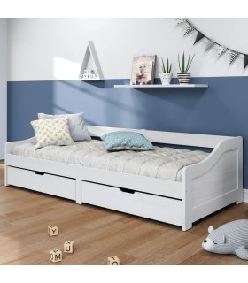 Sofá cama con 2 cajones madera maciza pino blanca IRUN 90x200cm