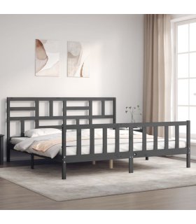 Estructura de cama con cabecero madera maciza gris 200x200 cm