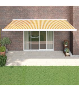Toldo retráctil aluminio y tela amarillo y blanco 5x3 m