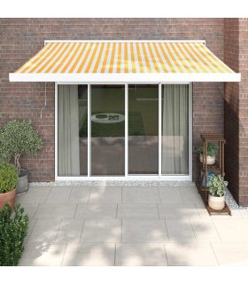 Toldo retráctil aluminio y tela amarillo y blanco 3,5x2,5 m