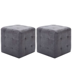 Puf 2 unidades piel de ante artificial gris 30x30x30 cm
