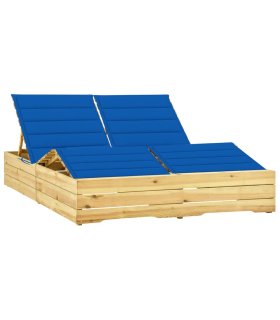 Tumbona doble y cojines madera pino impregnada azul royal