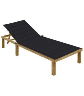 Tumbona con cojín negro madera de pino impregnada