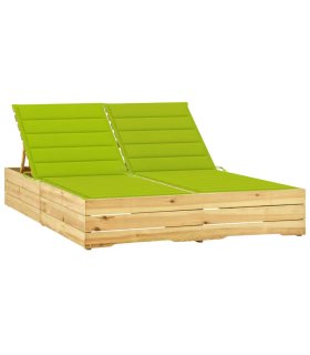 Tumbona doble y cojines verde brillante madera pino impregnada
