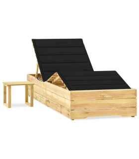 Tumbona de jardín con mesa y cojín de madera de pino impregnada