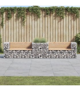 Banco de jardín con cesta de gaviones madera maciza de pino