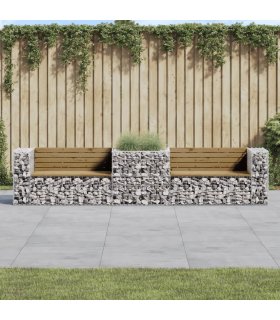 Banco de jardín con cesta de gaviones madera de pino impregnada