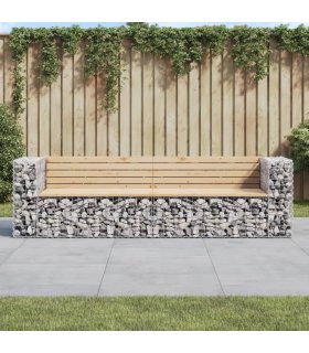 Banco jardín diseño gaviones madera maciza pino 244x71x65,5 cm