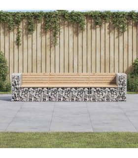 Banco jardín diseño gaviones madera maciza pino 287x71x65,5 cm