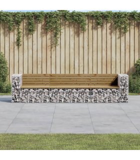 Banco jardín con gaviones madera pino impregnada 287x71x65,5 cm