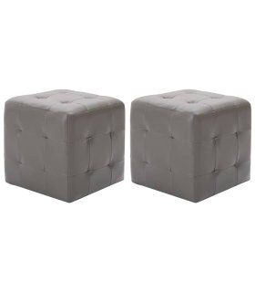 Puf 2 unidades cuero sintético gris 30x30x30 cm