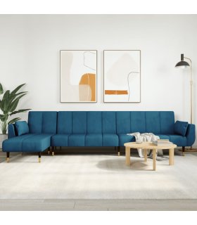 Sofá cama en forma de L terciopelo azul 275x140x70 cm