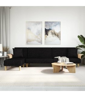 Sofá cama en forma de L tela negro 279x140x70 cm
