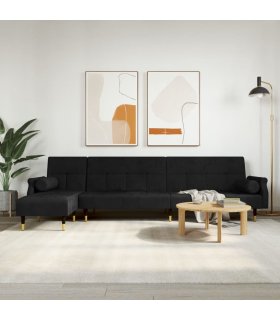 Sofá cama en forma de L terciopelo negro 271x140x70 cm