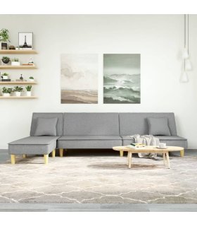 Sofá cama en forma de L tela gris claro 255x140x70 cm