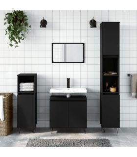 Set de muebles de baño 3 piezas madera contrachapada negro