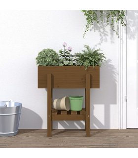Jardinera madera maciza de pino marrón miel 62x30x69 cm