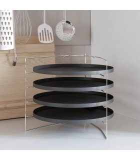 Bandejas para pizza 4 uds con estante acero Ø 28 cm