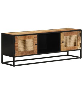 Mueble de TV madera de mango sin tratar y hierro 110x30x40 cm