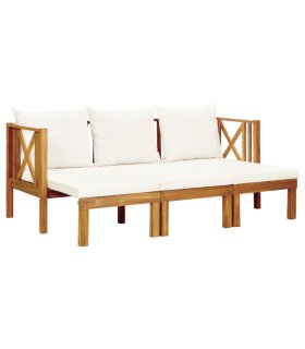 Banco jardín 3 plazas con cojines madera maciza acacia 179 cm