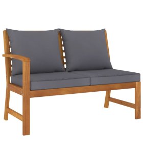 Banco de jardín madera de acacia y cojines gris oscuro 114,5 cm