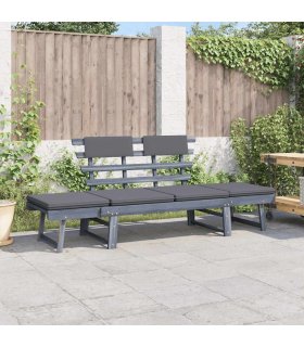 Banco de jardín con cojines 2 en 1 190 cm gris madera de acacia