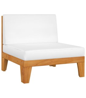 Sofá seccional central y cojines blanco crema madera de acacia