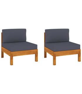 Sofá central 2 piezas cojines gris oscuro madera de acacia
