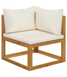 Sofá de esquina seccional y cojín blanco crema madera de acacia