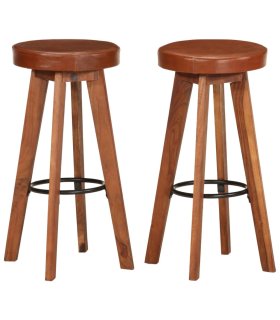 Taburetes de cocina 2 uds cuero auténtico madera maciza acacia