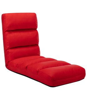 Tumbona de suelo plegable de cuero sintético rojo