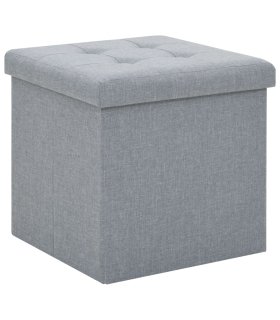 Taburete plegable con almacenaje lino sintético gris claro