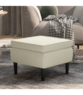 Taburete con patas de madera terciopelo crema