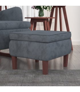 Taburete con patas de madera terciopelo gris oscuro