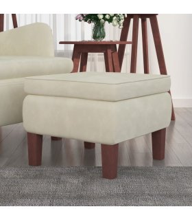 Taburete con patas de madera terciopelo crema