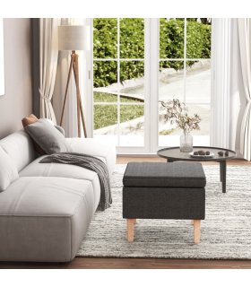 Taburete con patas de madera tapizado tejido gris oscuro