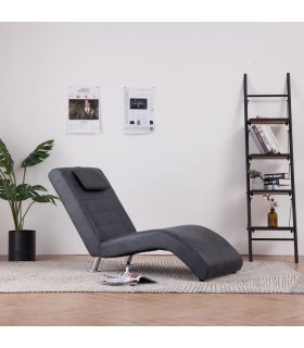 Diván con almohada de piel de ante artificial gris