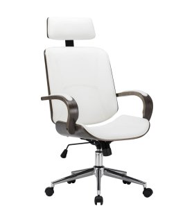 Silla oficina con reposacabezas cuero sintético madera blanco