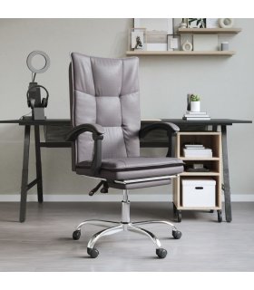 Silla de oficina reclinable cuero sintético gris