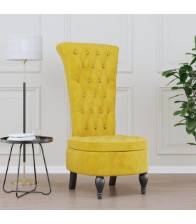 Sillón de respaldo alto con botones terciopelo amarillo